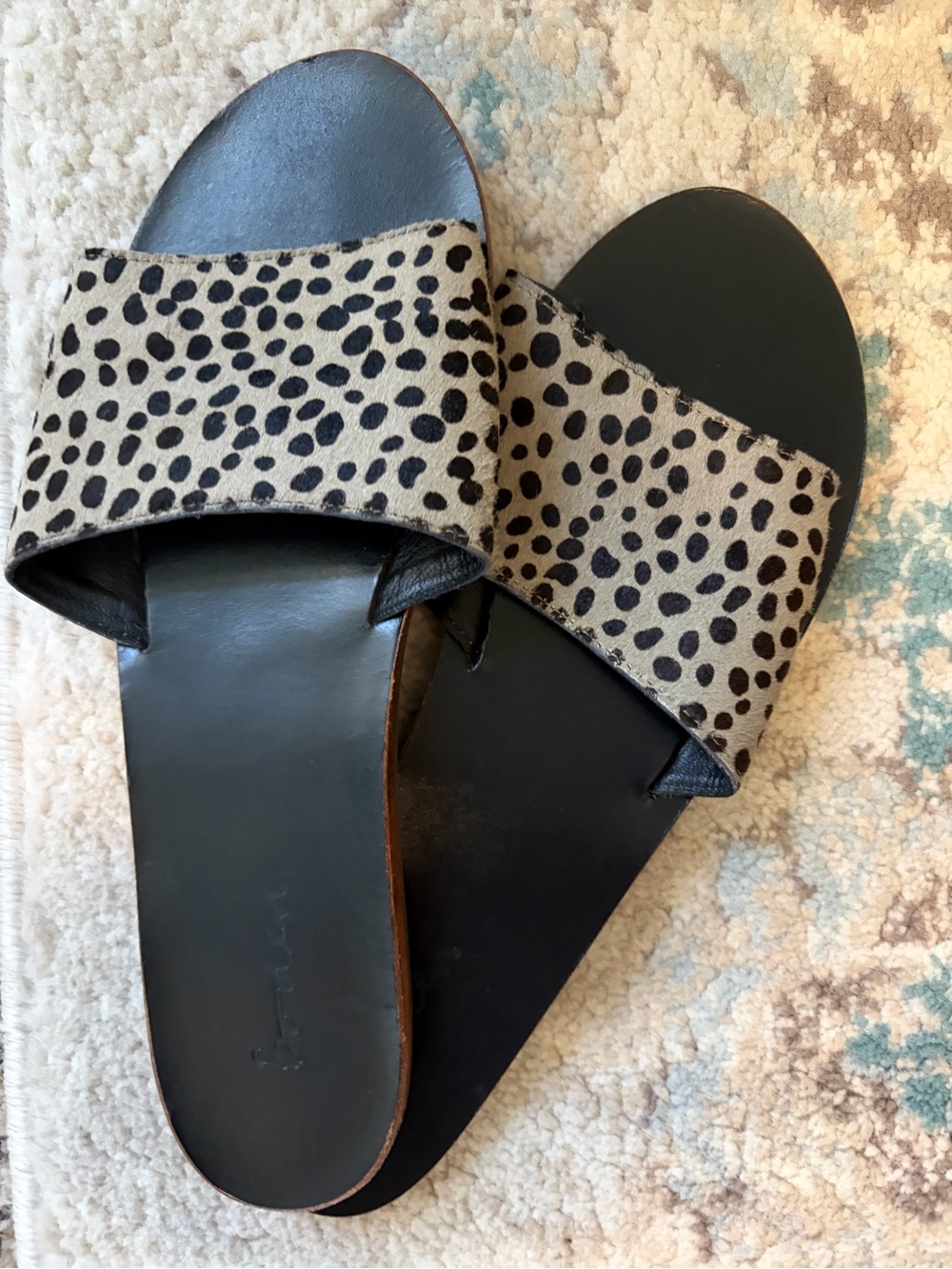 Boden Black Footbed Slide Sandals with Cream & Black Cheetah Strap